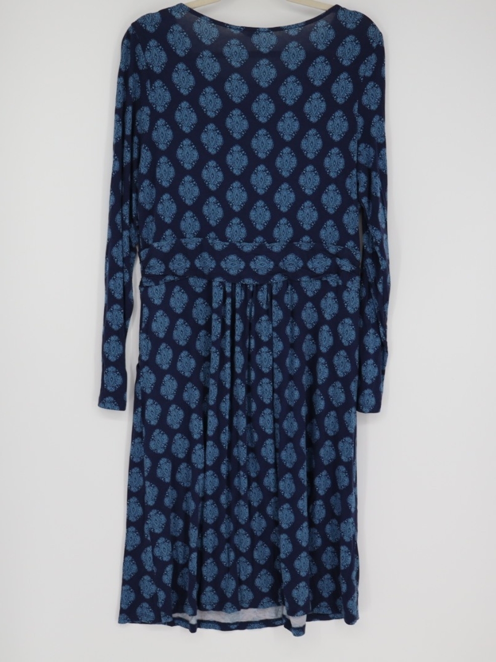 Boden Abigail Jersey Dress 14R Navy Blue Paisley Long Sleeve Pockets A-Line - Picture 11 of 15